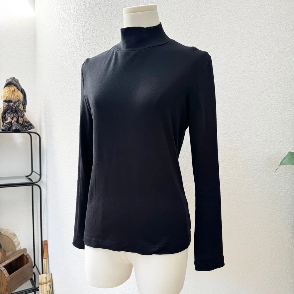 Croft & Barrow Black Cotton Mock Turtleneck Top Shirt S Long Sleeve - Picture 3 of 6
